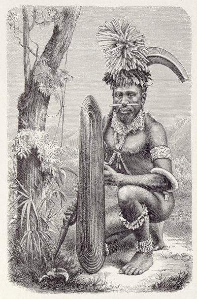 Warrior of the Solomon Islands, from The History of Mankind, Vol.1, by Prof. Friedrich Ratzel, 1896 by English School
